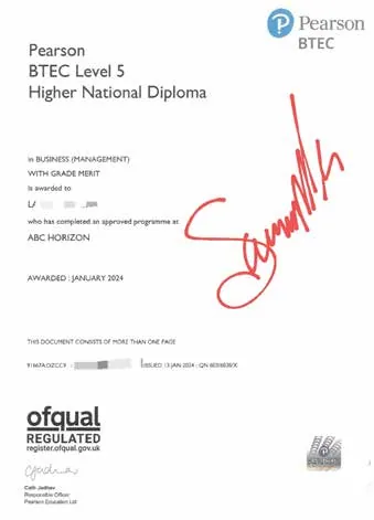 Sample Pearson BTEC Level 5 HND