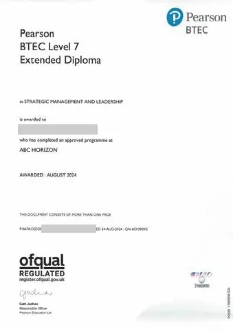 Sample Pearson BTEC Level 7 Extended Diploma